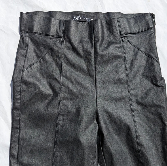 Zara Vegan Leather Black Pants with Zip Up Front Ankles - Size Small - Picture 5 of 9